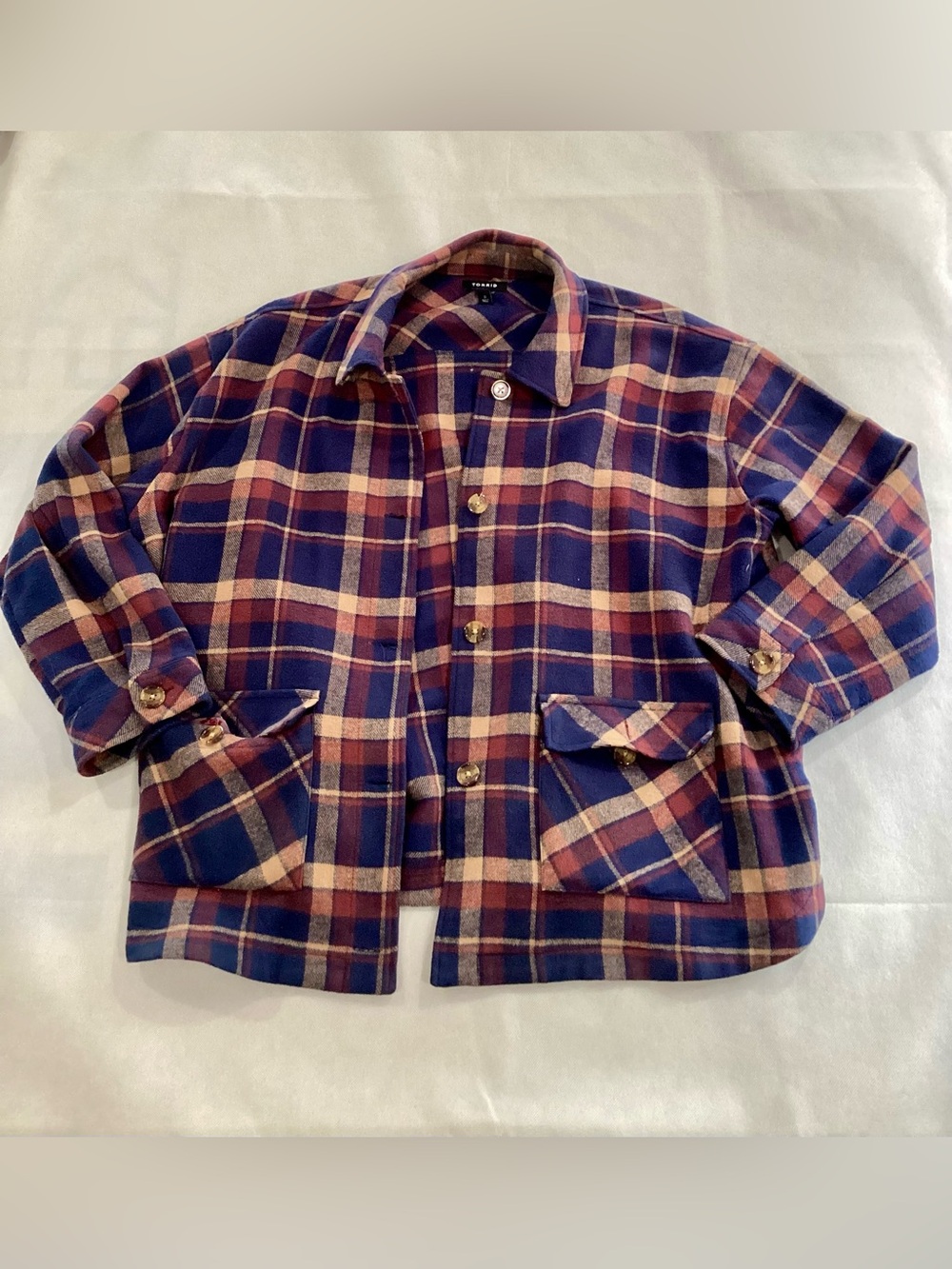 torrid Navy, Purple & Cream Plaid Utility Jacket size 0 #cj